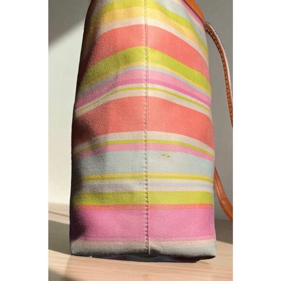 Y2K Coach F13552 Hamptons Twill Stripe Tote Bag & Graffiti Script Large Wristlet - Picture 14 of 16